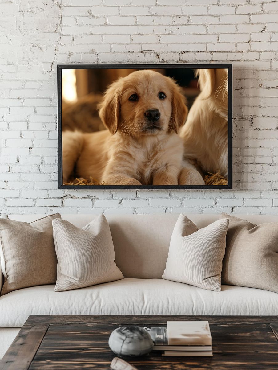 Golden Retriever Puppy Portrait Poster. room preview