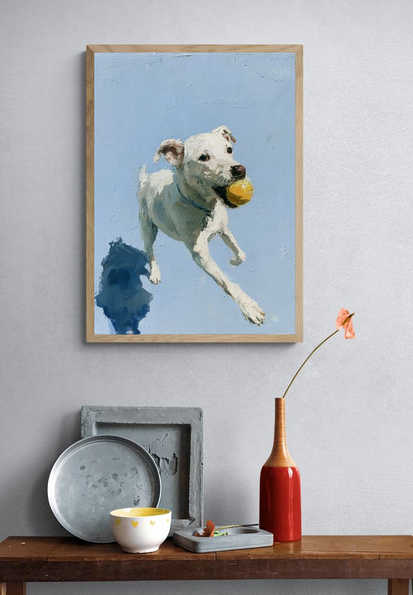Playful Dog with Ball Poster. — room view 3