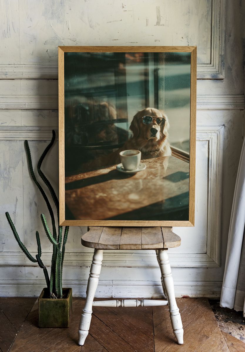Golden Retriever in Sunglasses — Photography Print. — room view 1