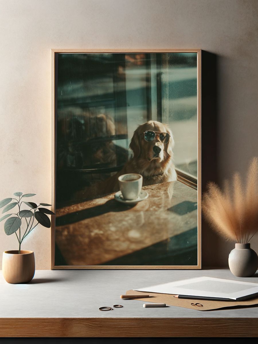 Golden Retriever in Sunglasses — Photography Print. — room view 2