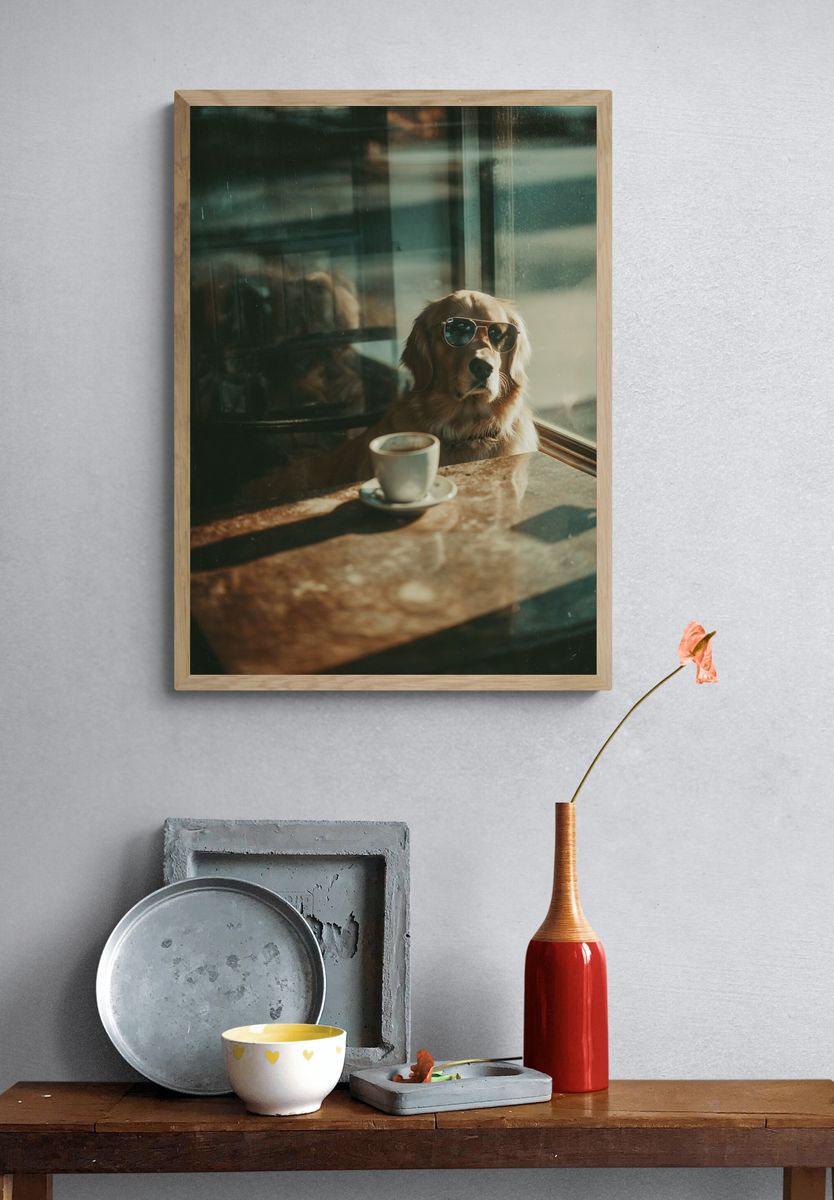 Golden Retriever in Sunglasses — Photography Print. — room view 3