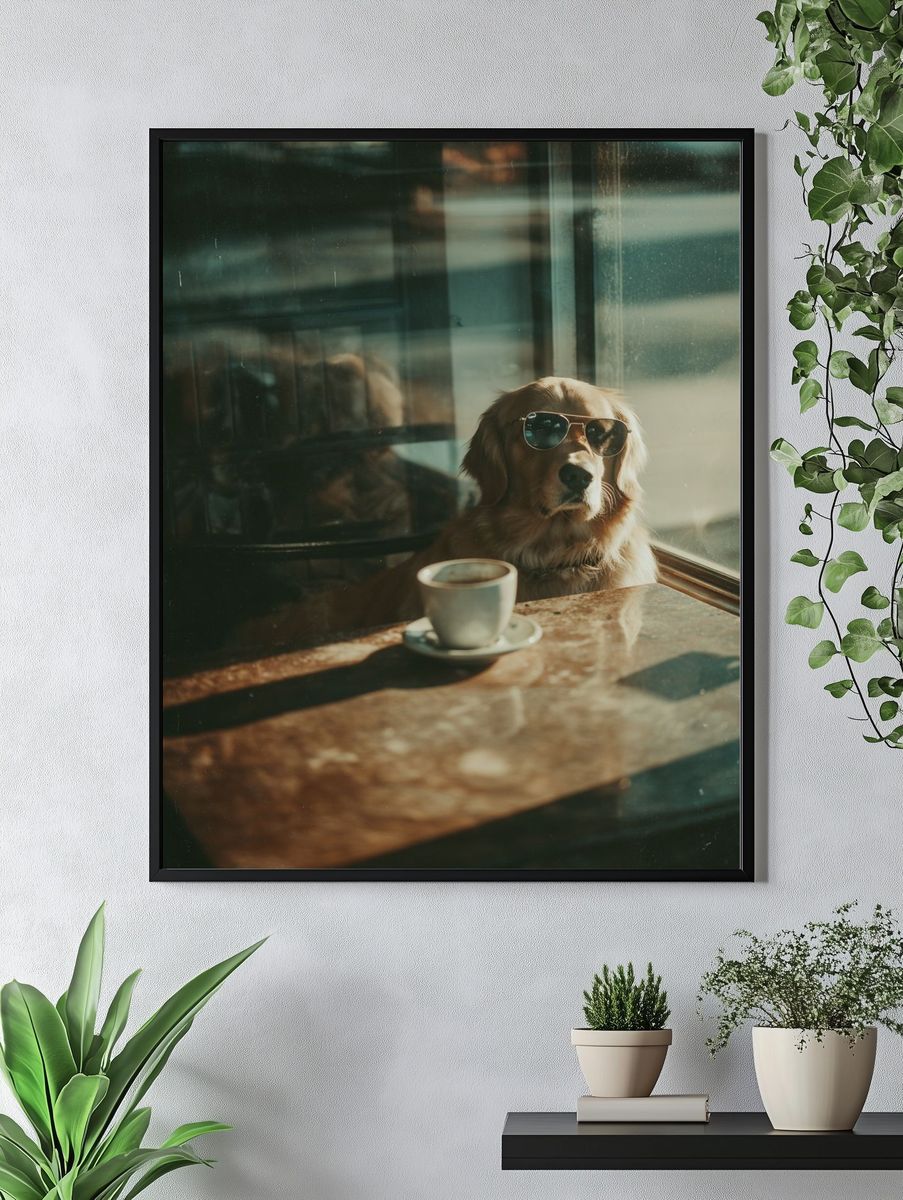 Golden Retriever in Sunglasses — Photography Print. — room view 4