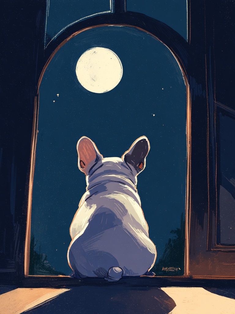French Bulldog Under the Moonlight — Illustration Print. poster detail