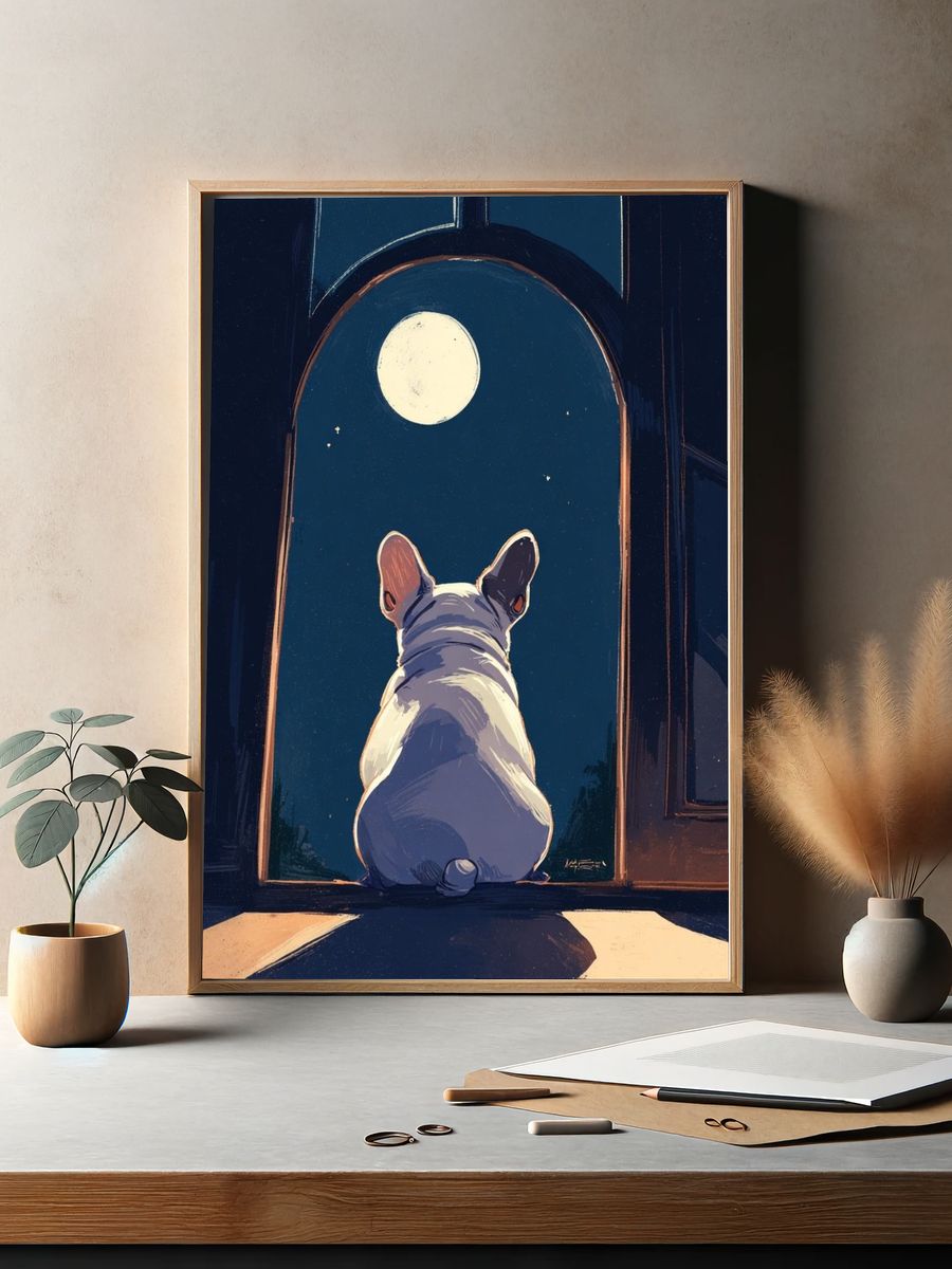 French Bulldog Under the Moonlight — Illustration Print. — room view 2