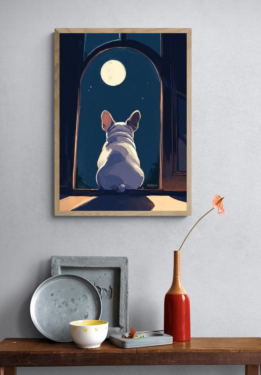 French Bulldog Under the Moonlight — Illustration Print. — room view 3