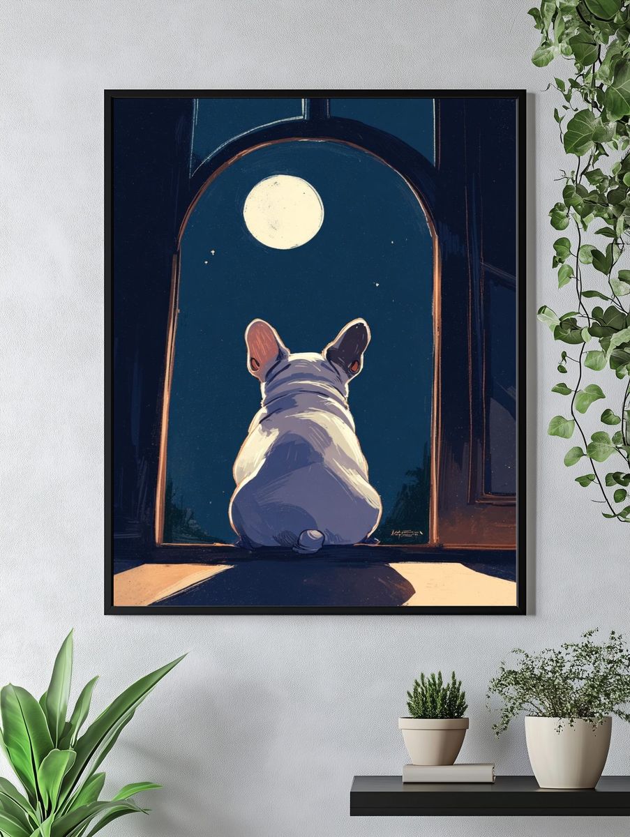 French Bulldog Under the Moonlight — Illustration Print. — room view 4