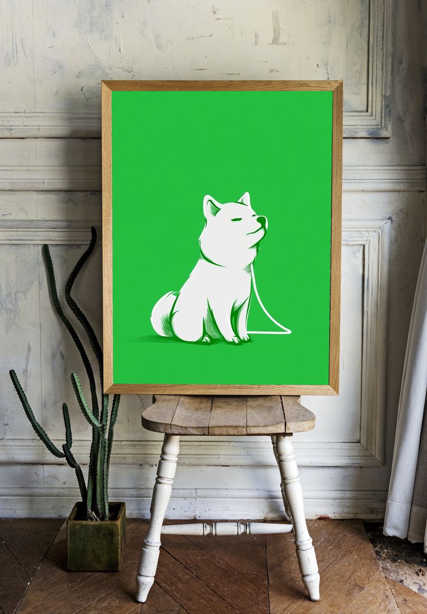 White Dog Illustration Poster. room preview