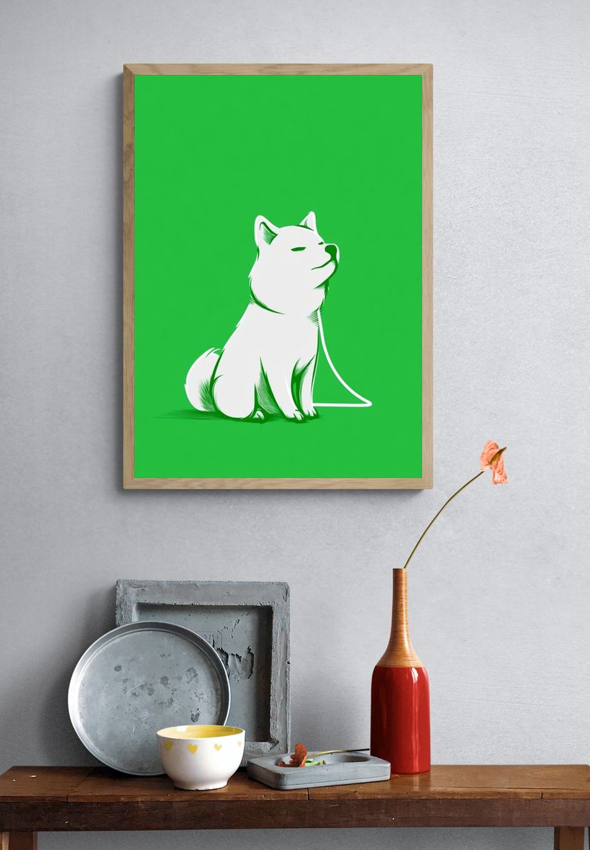 White Dog Illustration Poster. — room view 3