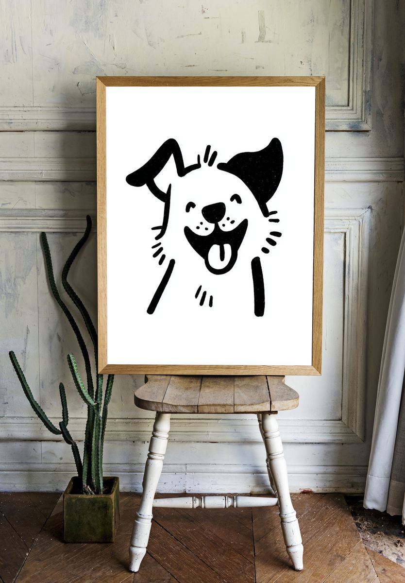 Happy Dog Line Art Poster. — room view 1