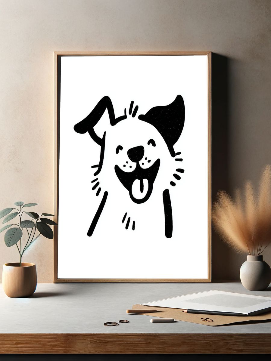 Happy Dog Line Art Poster. — room view 2