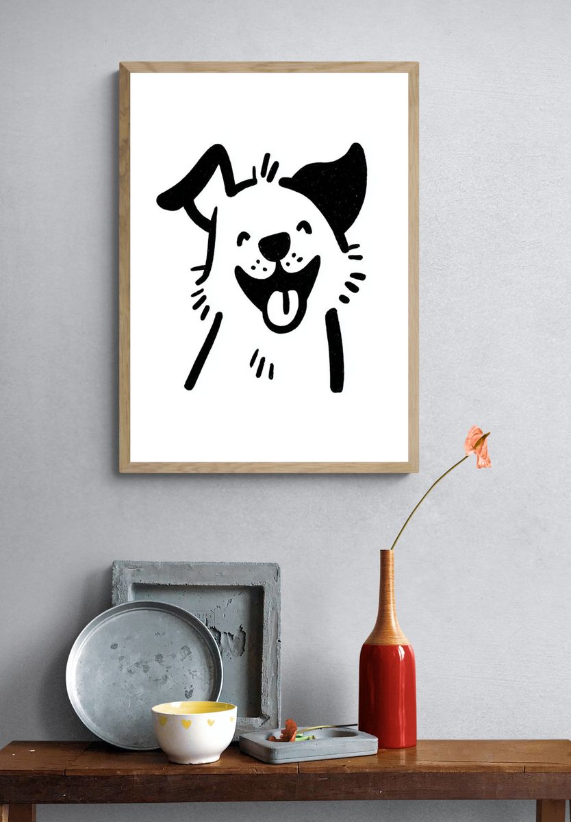 Happy Dog Line Art Poster. — room view 3