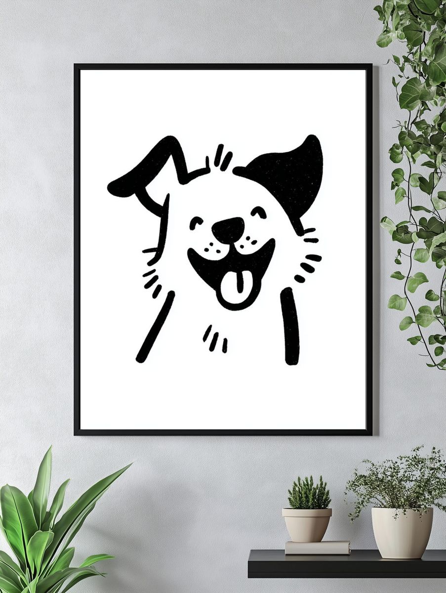 Happy Dog Line Art Poster. — room view 4