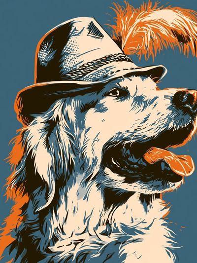 Golden Retriever Fedora Illustration Poster. poster