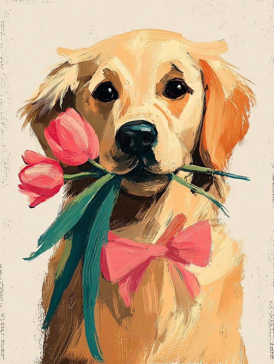 Golden Retriever with Flowers — Illustration Print. poster detail