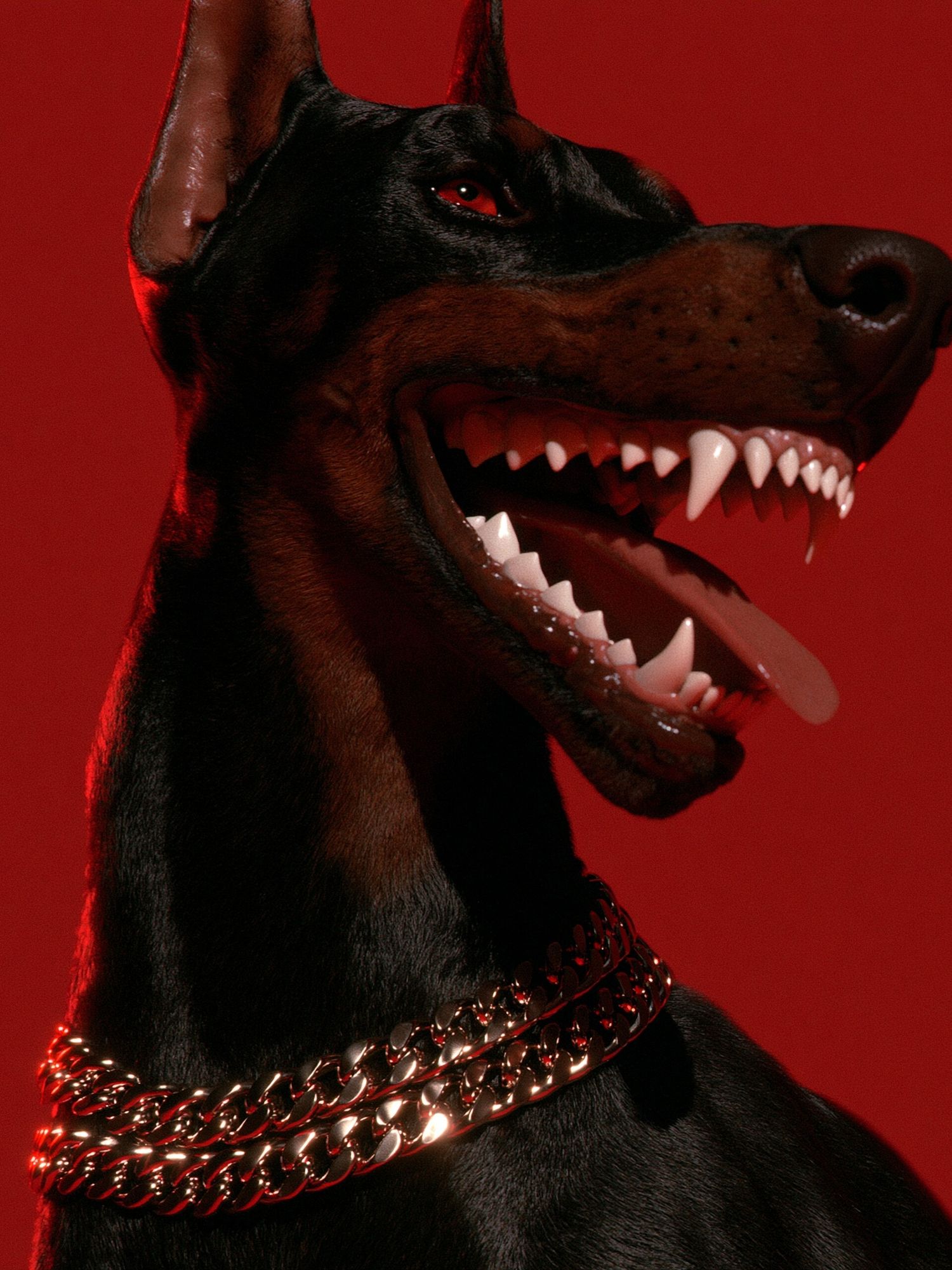 Doberman in Red Light Poster. poster detail
