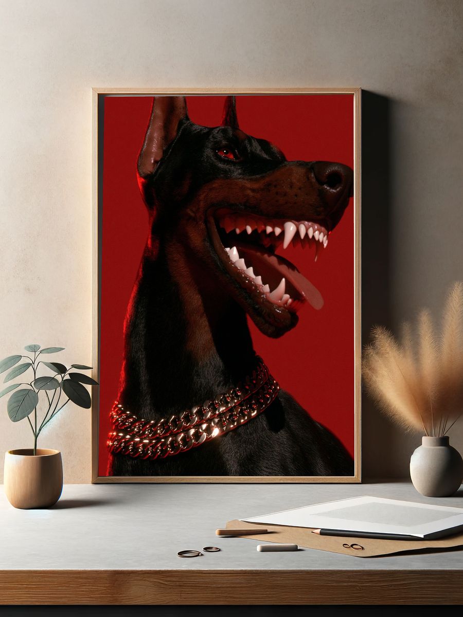 Doberman in Red Light Poster. — room view 2