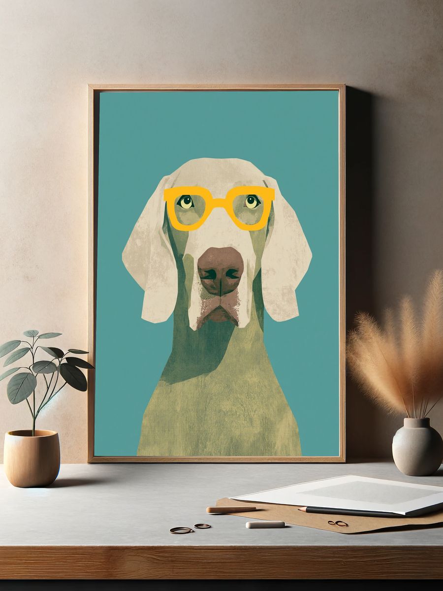 Dog in Glasses Illustration Poster. — room view 2