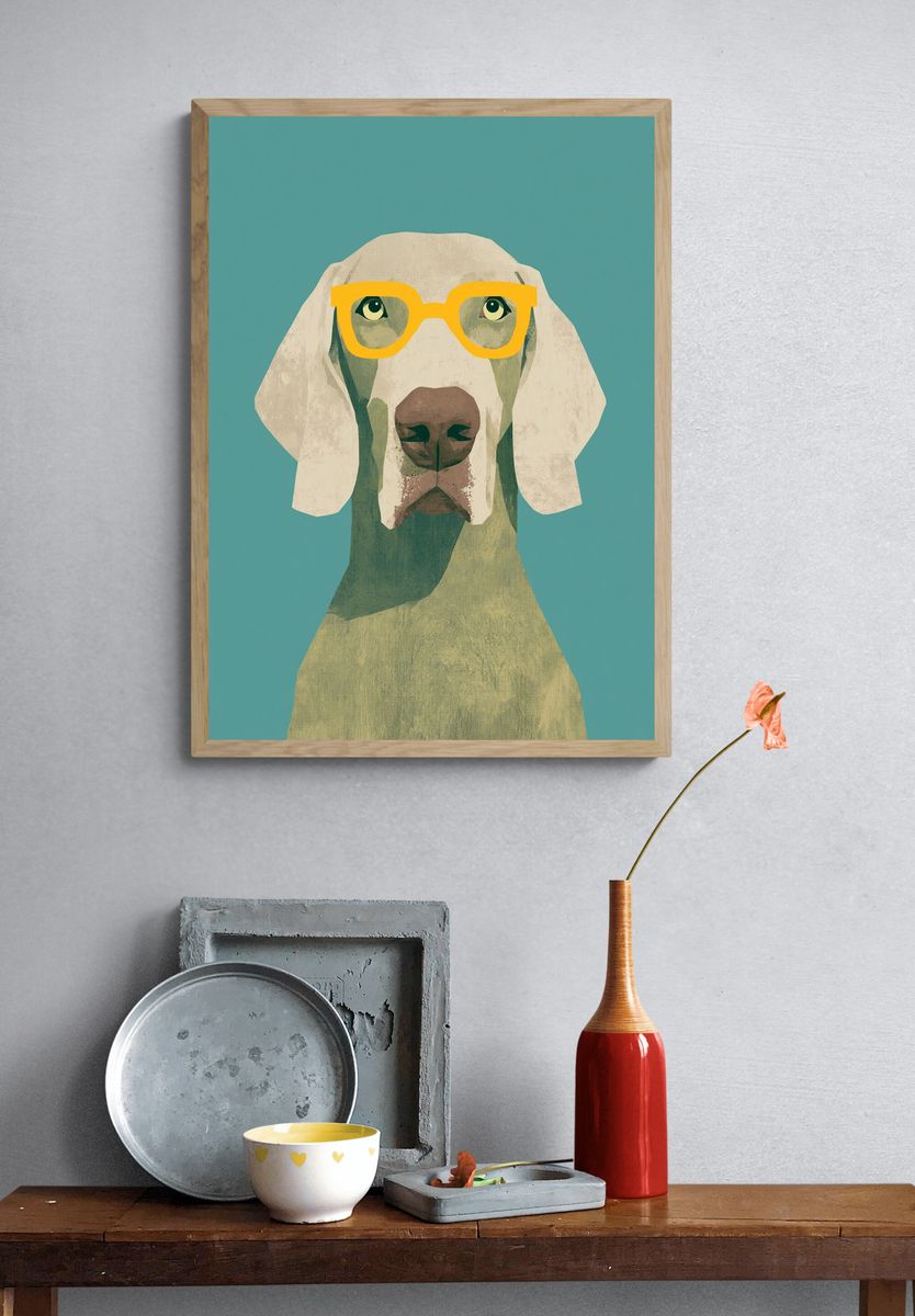 Dog in Glasses Illustration Poster. — room view 3