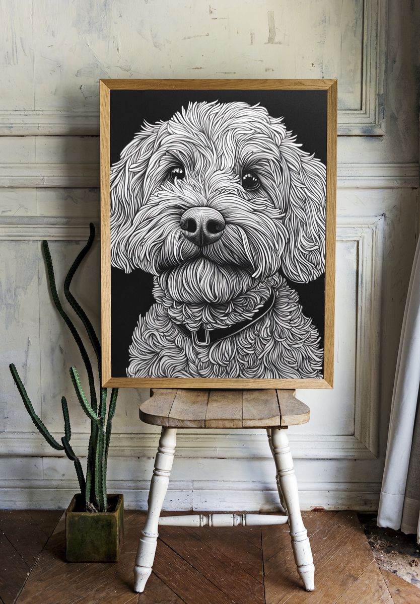 Fluffy Dog Portrait Print. room preview