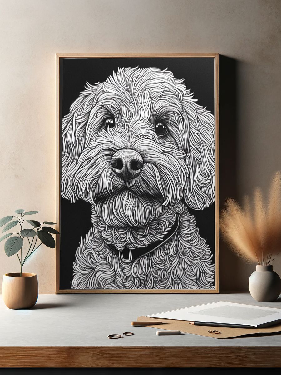 Fluffy Dog Portrait Print. — room view 2