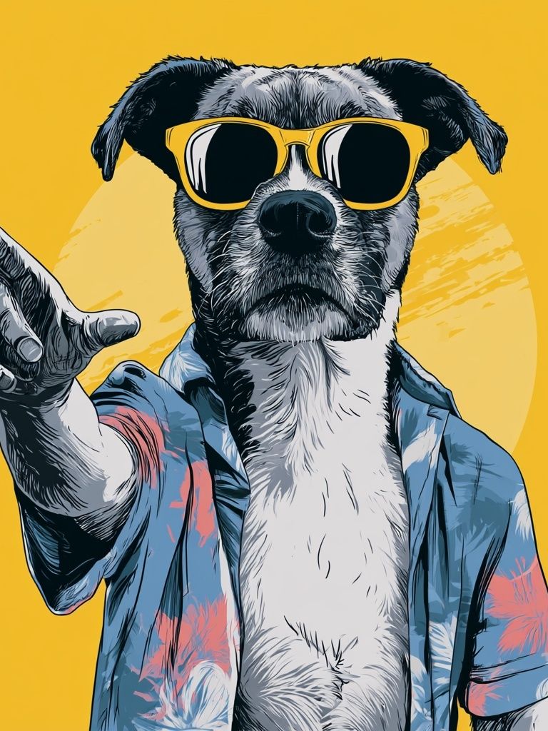 Cool Dog in Sunglasses Illustration Poster. poster detail