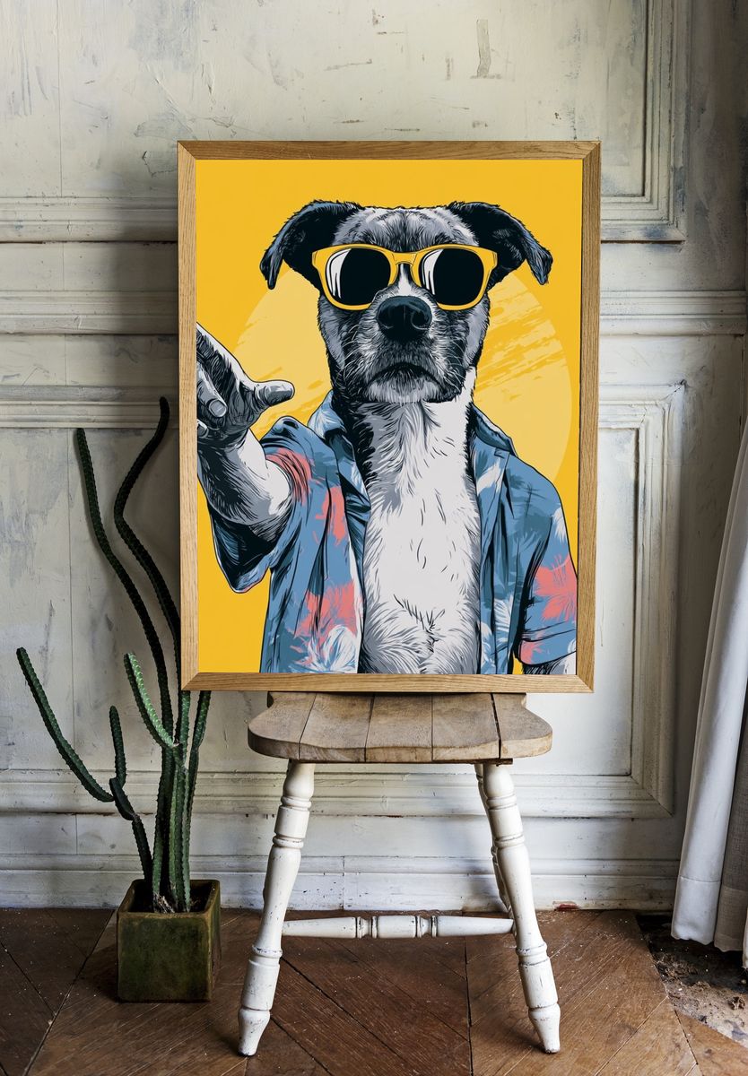 Cool Dog in Sunglasses Illustration Poster. room preview