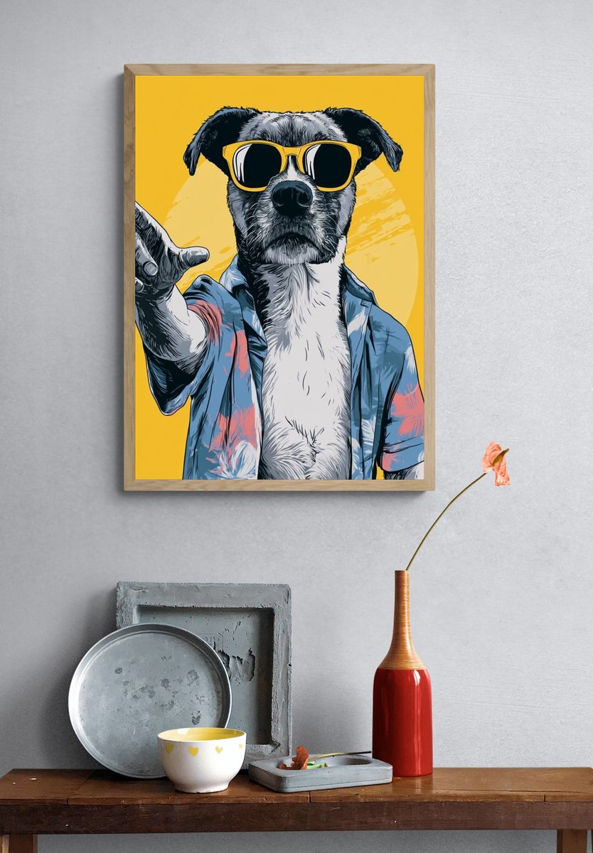 Cool Dog in Sunglasses Illustration Poster. — room view 3