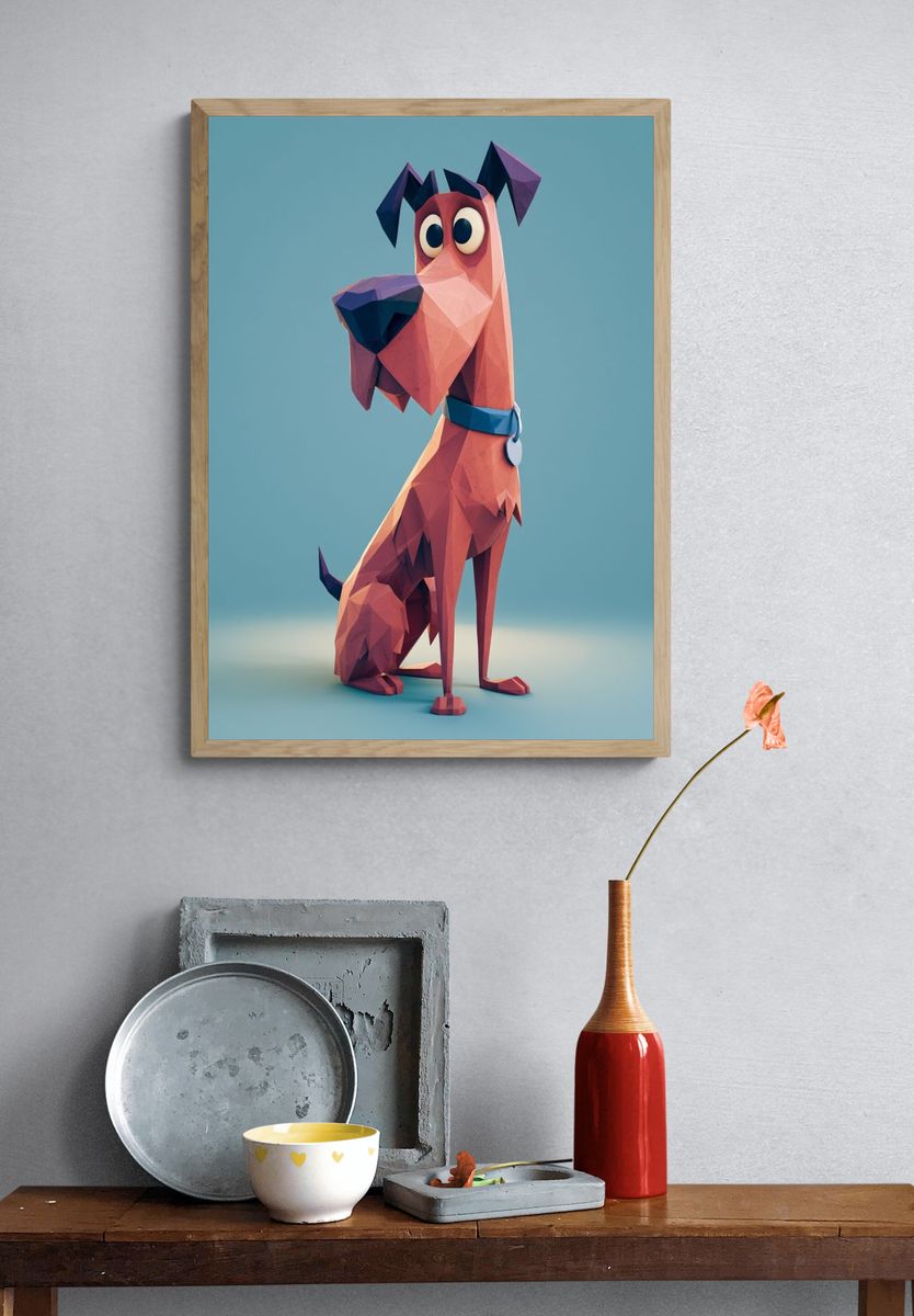 Low-Poly Dog Illustration Poster. — room view 3