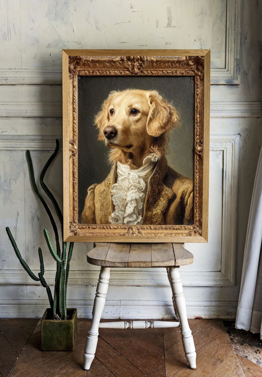 Golden Retriever in Vintage Attire Poster. — room view 1
