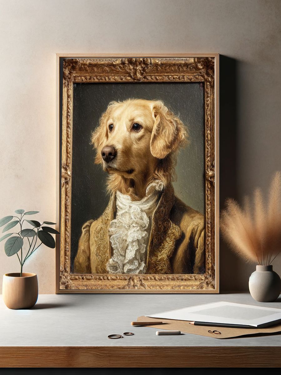 Golden Retriever in Vintage Attire Poster. — room view 2