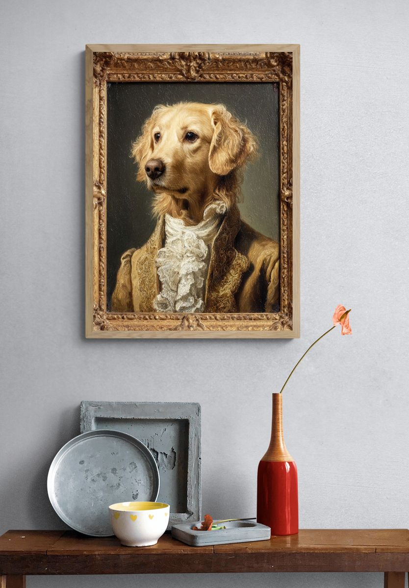 Golden Retriever in Vintage Attire Poster. — room view 3