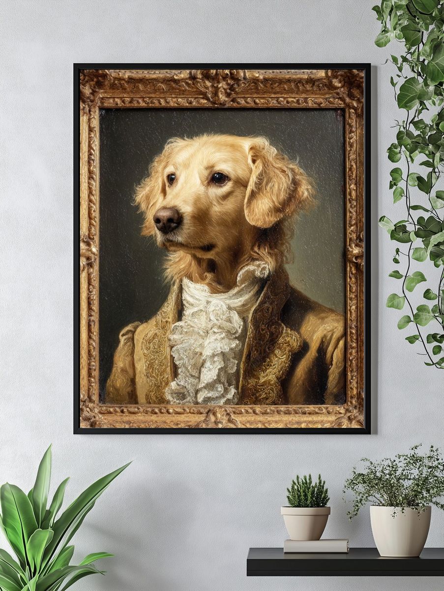 Golden Retriever in Vintage Attire Poster. — room view 4