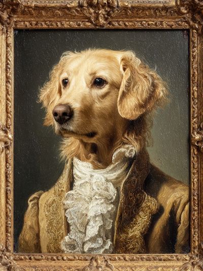 Golden Retriever in Vintage Attire Poster. poster print
