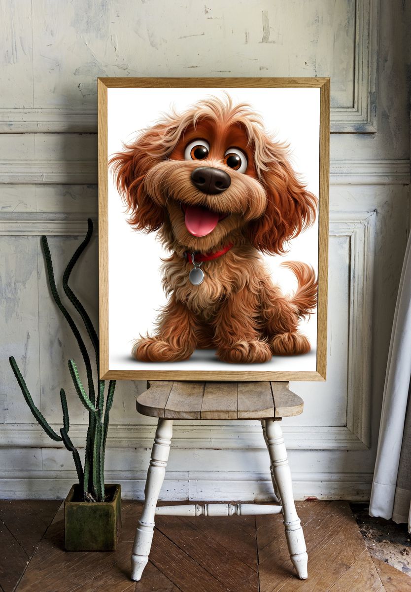 Happy Cartoon Dog Portrait Poster. — room view 1