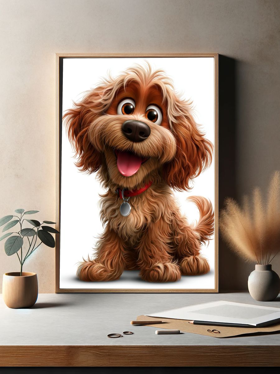Happy Cartoon Dog Portrait Poster. — room view 2