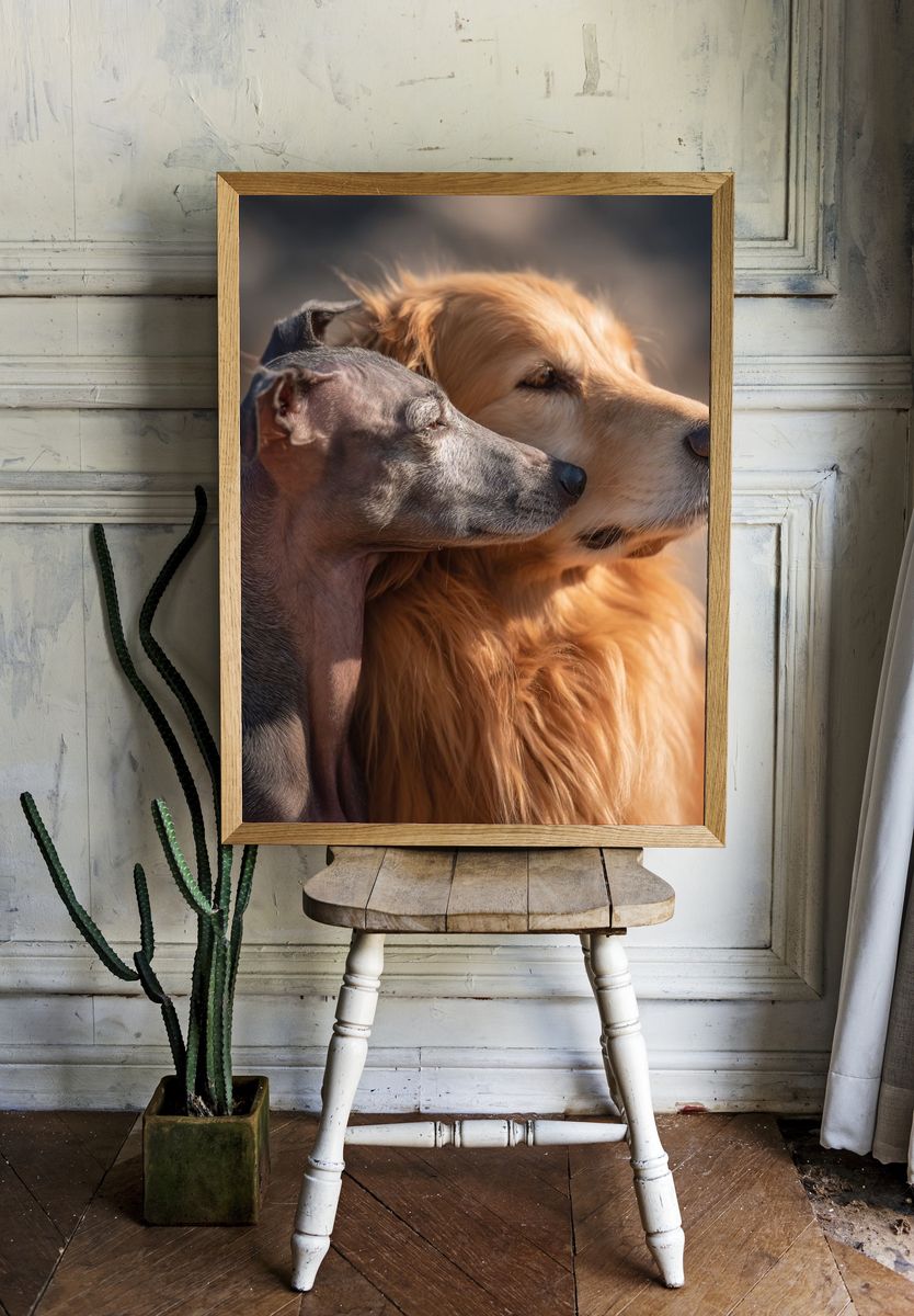 Golden Retriever and Italian Greyhound — Animal Photography Print. — room view 1