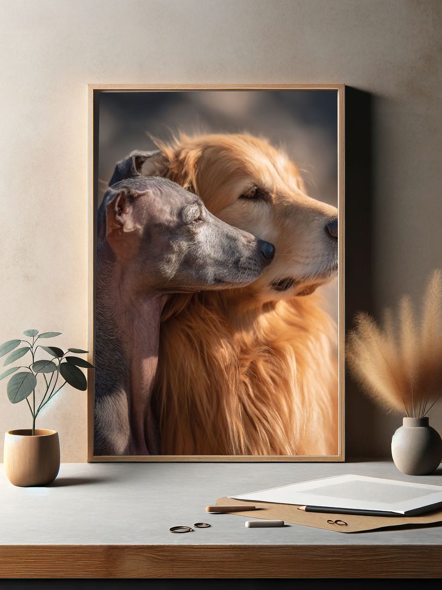 Golden Retriever and Italian Greyhound — Animal Photography Print. — room view 2