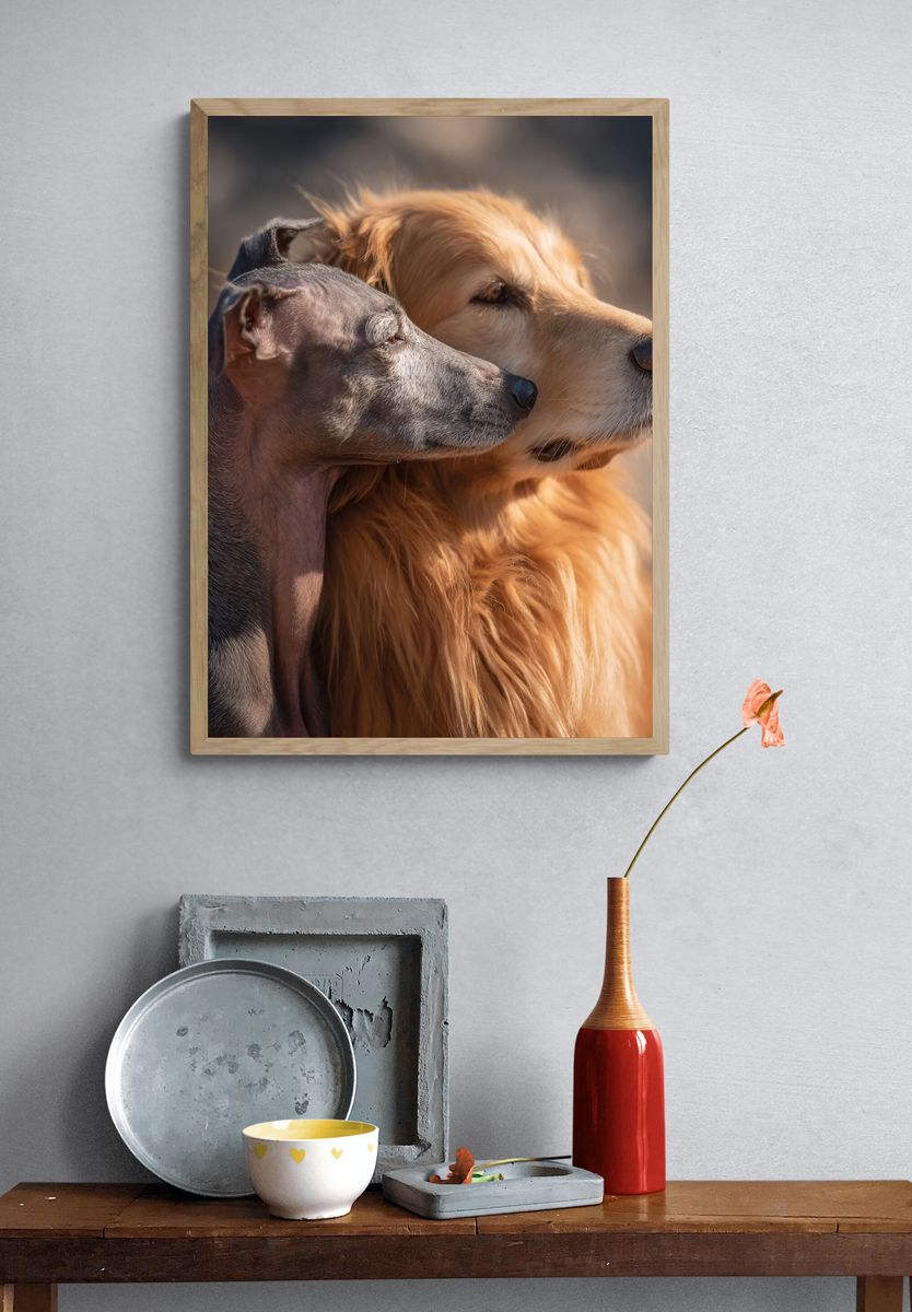 Golden Retriever and Italian Greyhound — Animal Photography Print. — room view 3