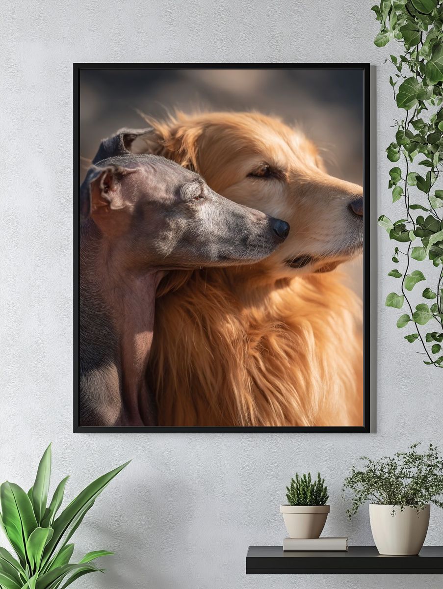 Golden Retriever and Italian Greyhound — Animal Photography Print. — room view 4