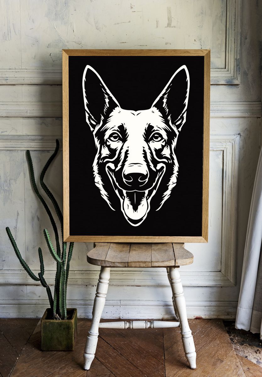 German Shepherd Line Art Poster. — room view 1