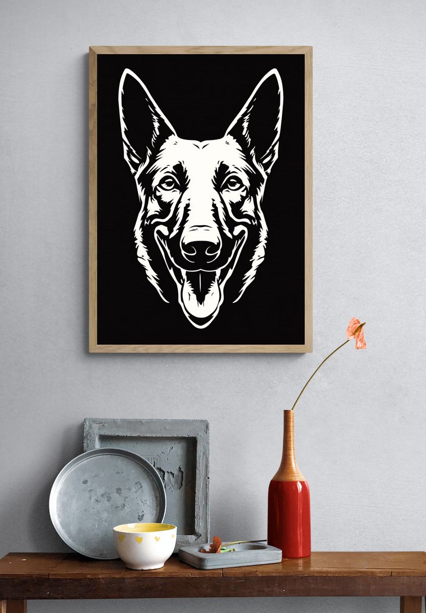German Shepherd Line Art Poster. — room view 3