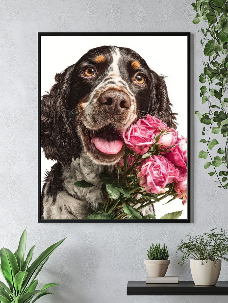 Dog with Roses — Illustration Print. — room view 4