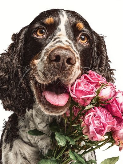 Dog with Roses — Illustration Print. poster print