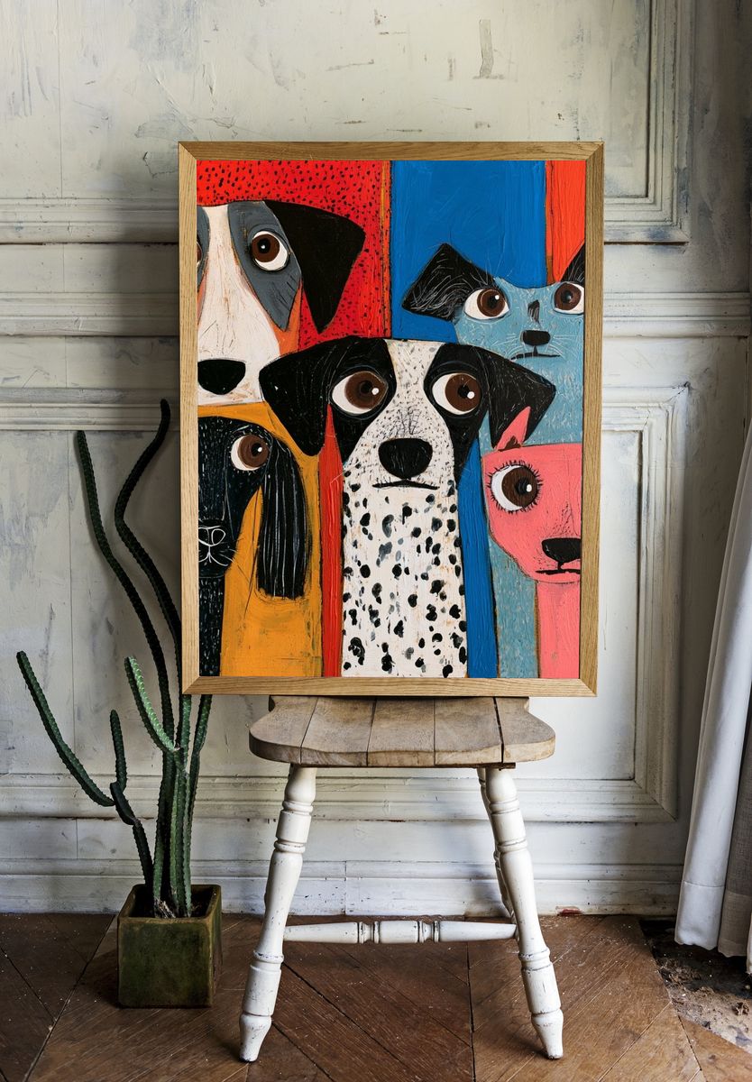 Colorful Dog Faces Illustration Poster. — room view 1