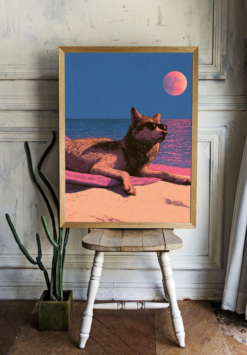Cool Dog Beach Moon Poster. — room view 1