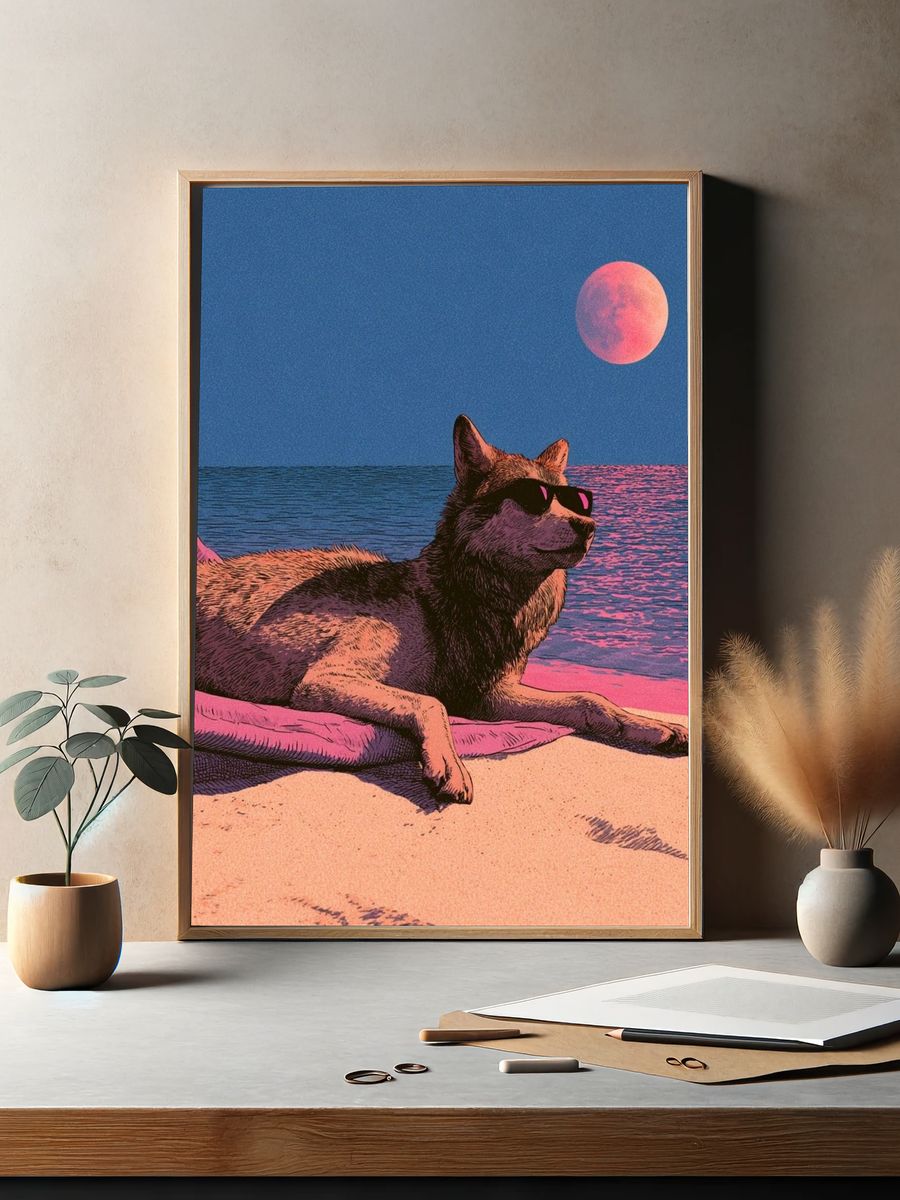 Cool Dog Beach Moon Poster. — room view 2