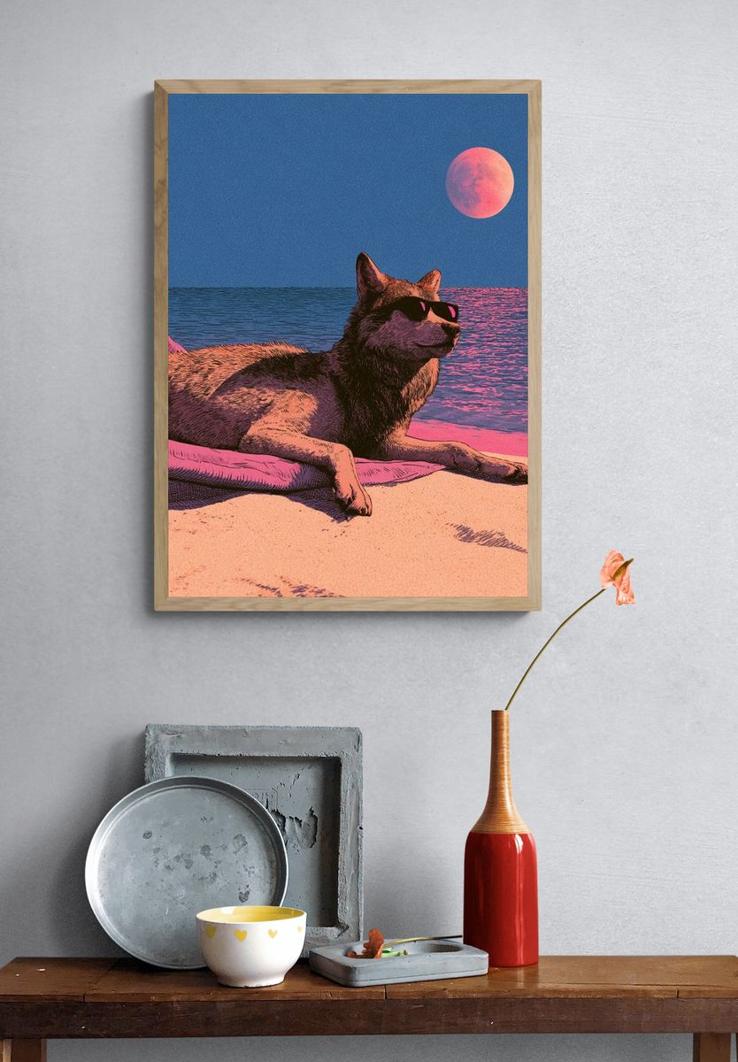 Cool Dog Beach Moon Poster. — room view 3