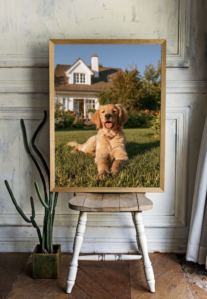 Golden Retriever in Garden Photography Poster. room preview