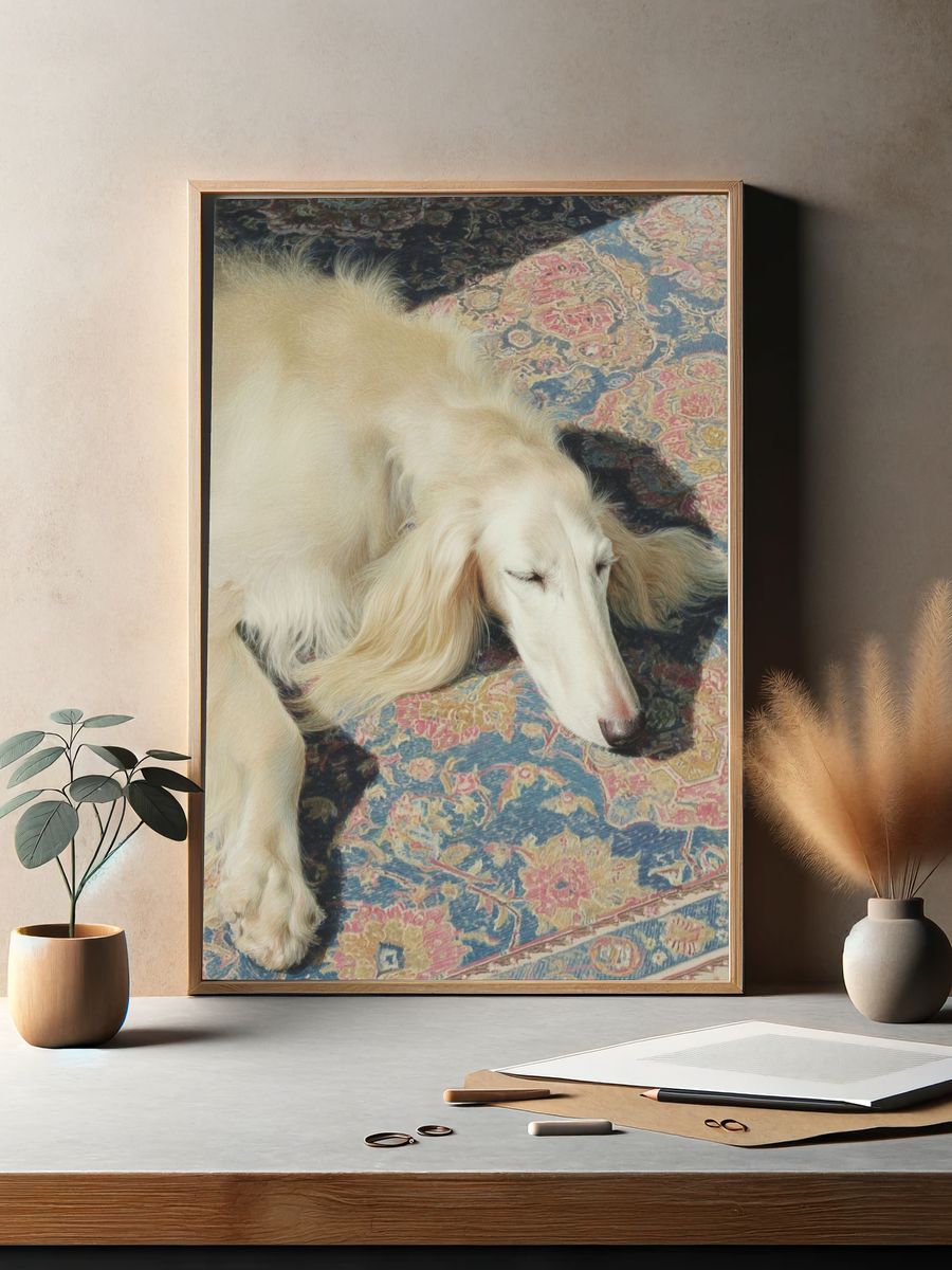 Sleeping White Dog Photography Poster. — room view 2