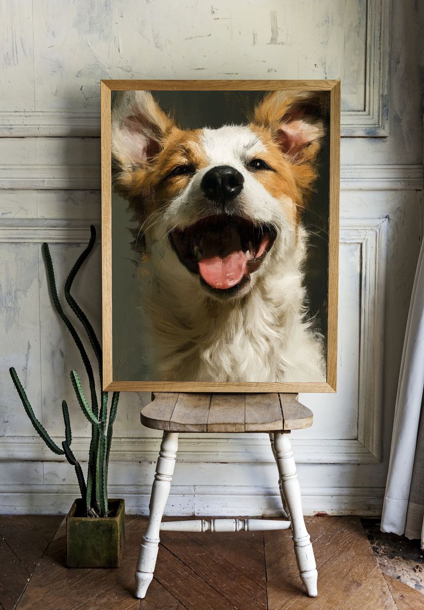 Happy Dog Portrait Print. room preview